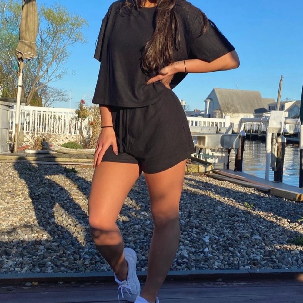 Black Soft Cotton Basic Top and Shorts Coord Set